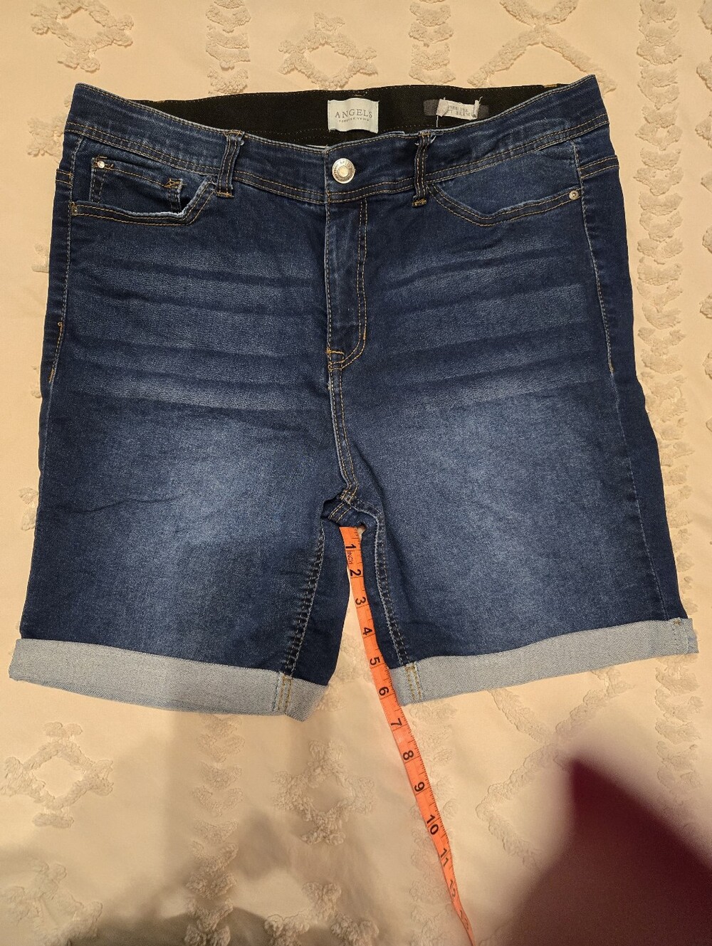 Angels Dark Blue Rolled-Hem Denim Shorts